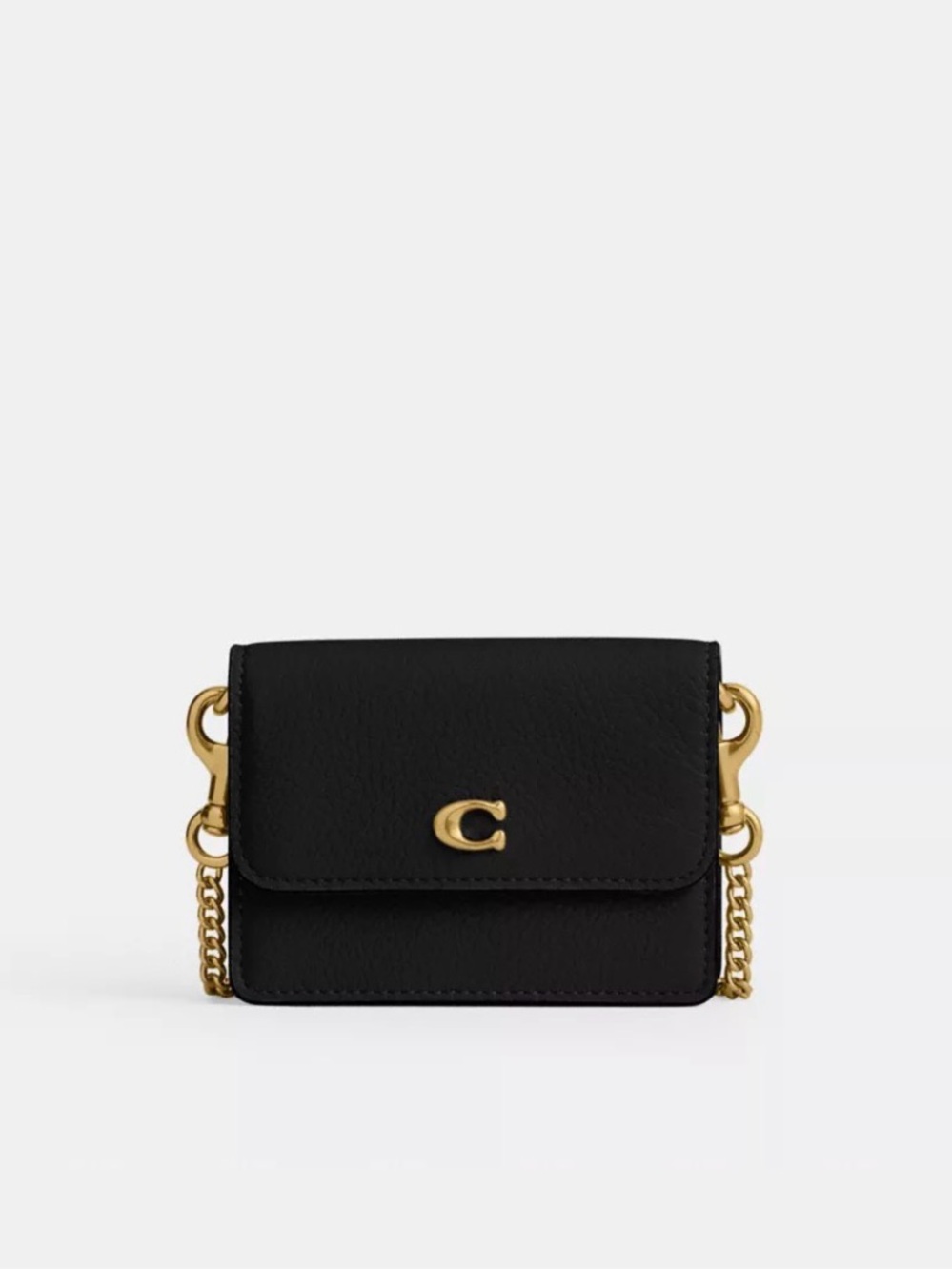 NWT Coach Essential Half Flap Card Case on Chain, Black/Brass